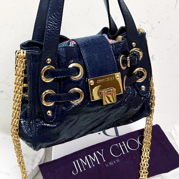 Authentic Jimmy Choo Navy Patent Mini Rita Bag - Picture 1 of 12